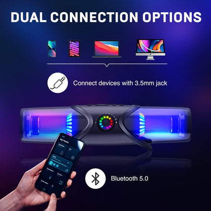 Bluetooth Soundbar with RGB Light for Desktop Monitor, Subwoofer & USB Powered Sound Bar for Laptop, Computer with 3.5mm Headphone Jack