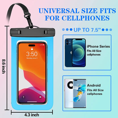 Set of 4 Multicolor Universal Waterproof Cases - Compatible with iPhone, Samsung Galaxy, Up to 7.5" - IPX8 Certified Cellphone Dry Bags