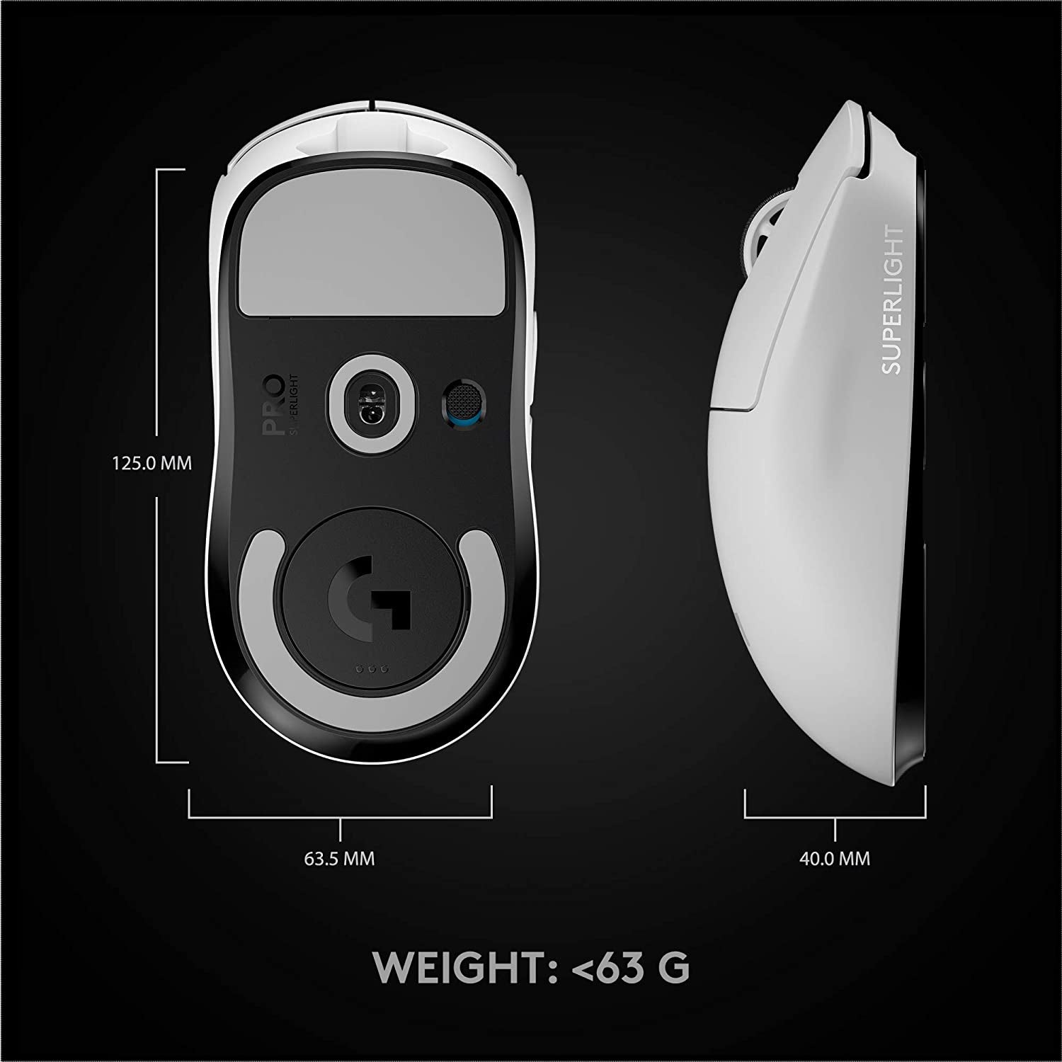 G PRO X SUPERLIGHT Wireless Gaming Mouse, Ultra-Lightweight, HERO 25K Sensor, 25,600 DPI, 5 Programmable Buttons, Long Battery Life, Compatible with PC / Mac - White
