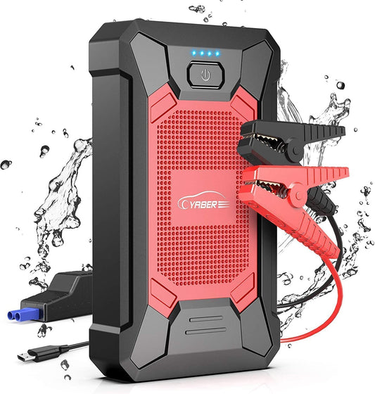 Portable Car Jump Starter - 1200A, 12000mAh, 12V, 6.0L Gas/5.0L Diesel Capacity - Battery Booster Pack with Smart Safety Jumper Cable, LED Flashlight, Compact Design
