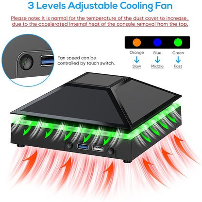 Cooling Fan with Dust Proof Design for Xbox Series X Console - Includes Colorful Light Strip, Dust Cover Filter, Rubber Dust Plugs, Low Noise Top Fan and 2 USB Ports