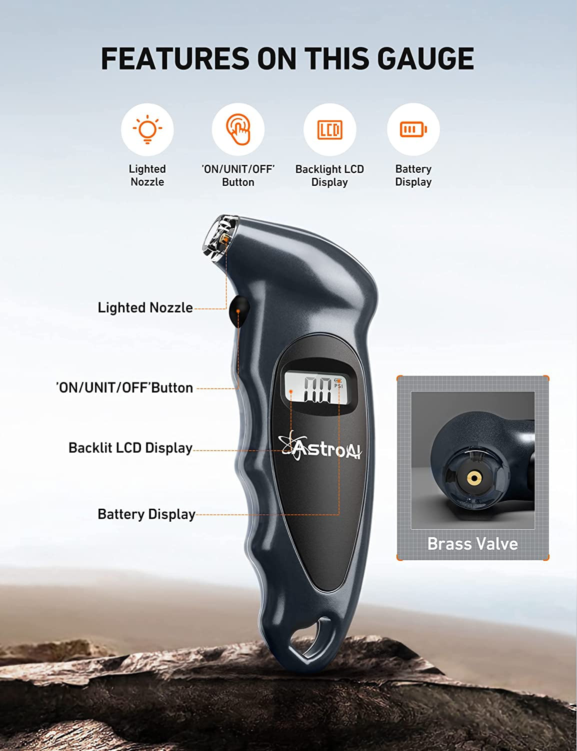 High-Quality Digital Tire Pressure Gauge with Replaceable AAA Battery, 150 PSI 4 Settings, Backlit LCD, Non-Slip Grip, Suitable for Car, Truck, Bicycle & More