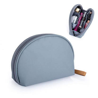 Compact and Stylish Half Moon Cosmetic Beauty Bag - Ideal Travel Makeup Pouch for Women and Girls (Grey-Blue)