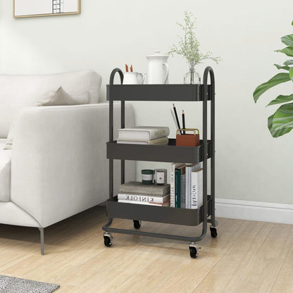 Anthracite Steel 3-Tier Trolley - Dimensions: 16.9" x 13.4" x 31.1"