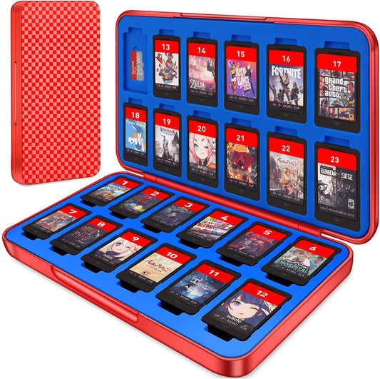 Portable Switch Game Holder Case with 24 Cartridge Slots, Micro SD Card Storage, and Protective Hard Shell with Magnetic Closure and Soft Lining