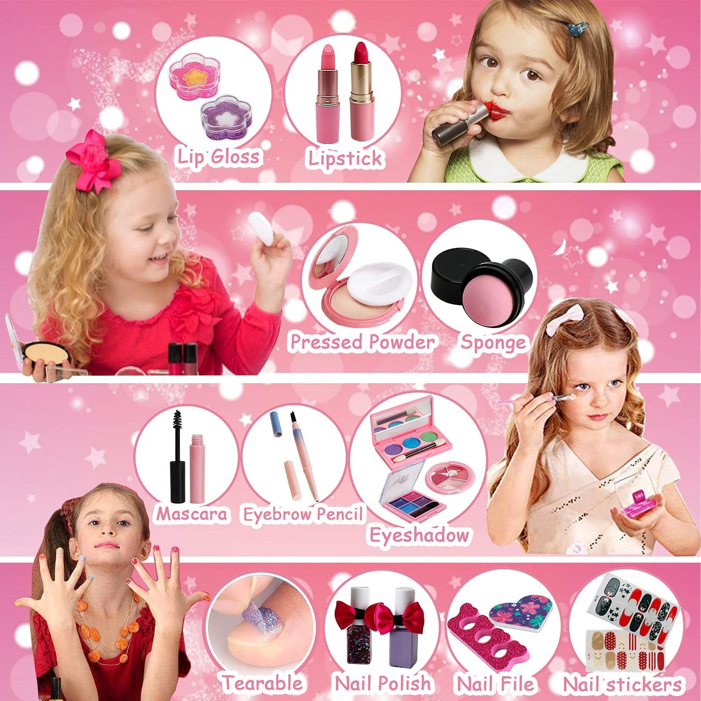 Deluxe Washable Makeup Kit for Kids - Genuine Cosmetic Set for Girls, Little Girl's Makeup Collection for Toddlers and Young Princesses, Gifts for Girls Ages 4-10