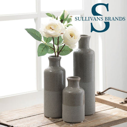 Gray Vase Set: Versatile Farmhouse Decor for Aesthetic Room, Kitchen, Bedroom, Office, Living Room, Bathroom, Shelf, and Centerpiece Table Decorations