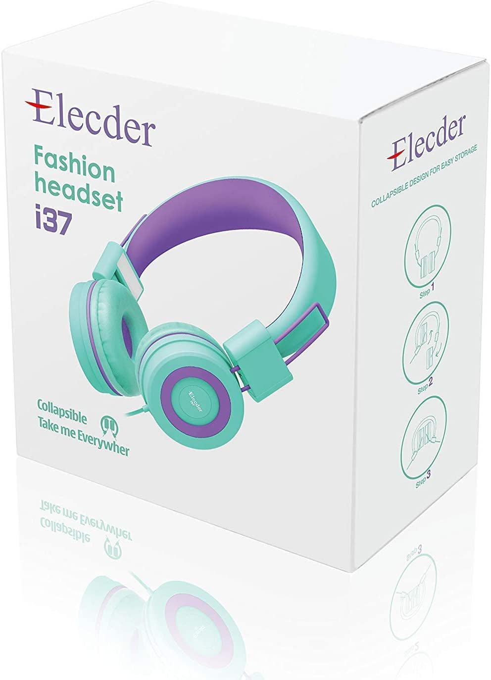 Foldable Adjustable On-Ear Headphones for Kids - Compatible with Cellphones, Computers, MP3/4, Kindles, School Tablets - Green/Purple
