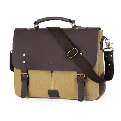 Vintage-Inspired Computer Briefcase Handbag with Diagonal Shoulder Strap and Lid