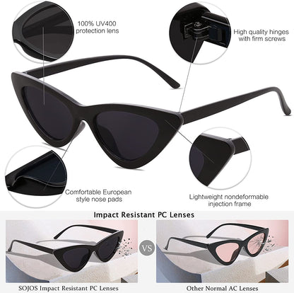 Retro Vintage Narrow Cat Eye Sunglasses for Women Clout Goggles Plastic Frame Cardi SJ2044