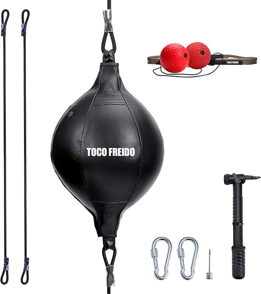 Double End Punching Ball, Speed Bag with Difficulty Levels Boxing Reflex Ball with Headband, Perfect for Reaction, Agility, and Hand Eye Coordination Training