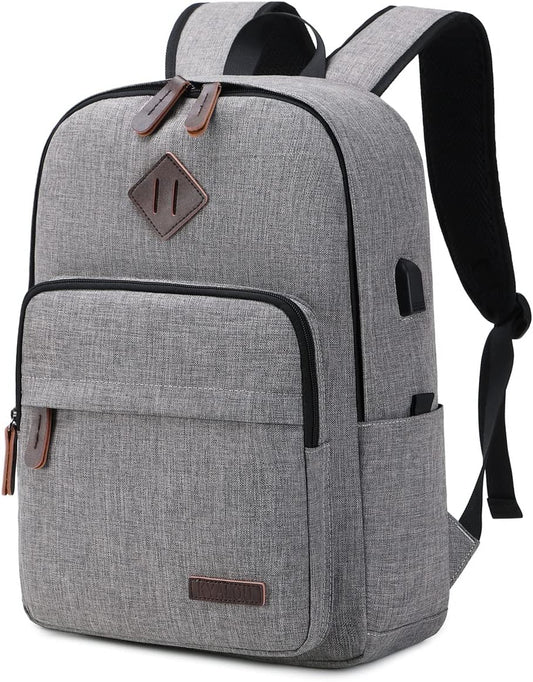 Laptop Backpack, Lightweight Bookbag Casual Daypack for Men and Woomen, College with USB Charging Port - Gray