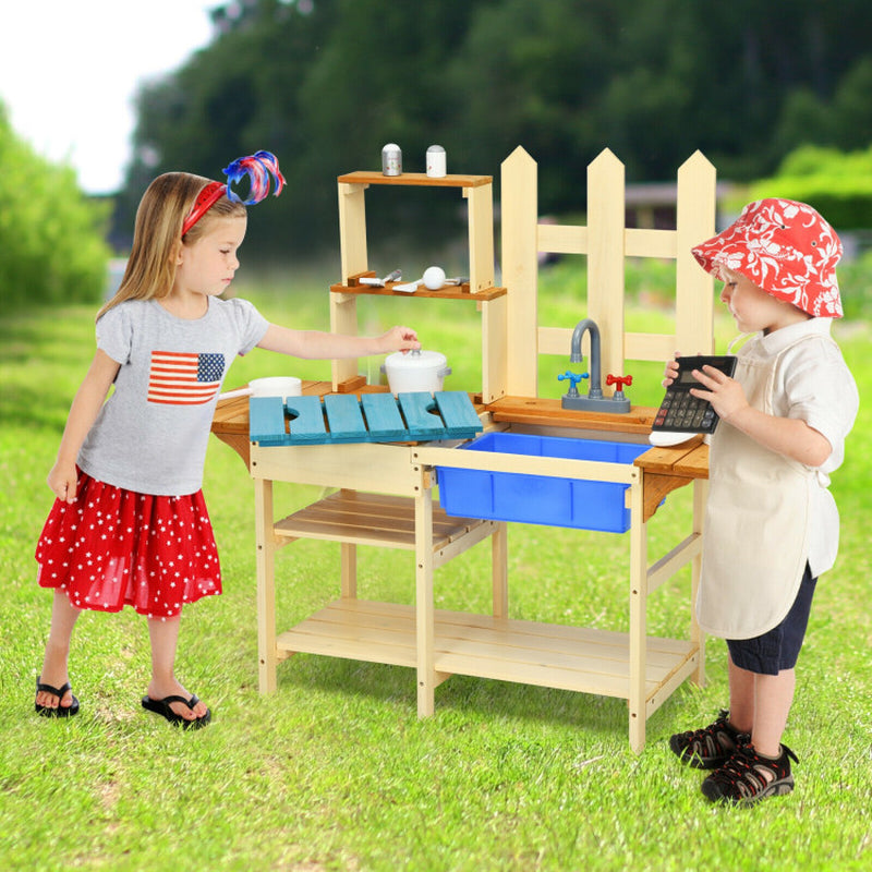 Outdoor Wooden Pretend Cook Kitchen Playset Toy for Children
