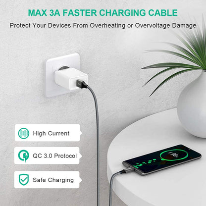 Professional Grade 2-Pack of 3Ft USB C Cables with 3A Fast Charging Capability - USB A to Type C Charger Cord, Braided Design