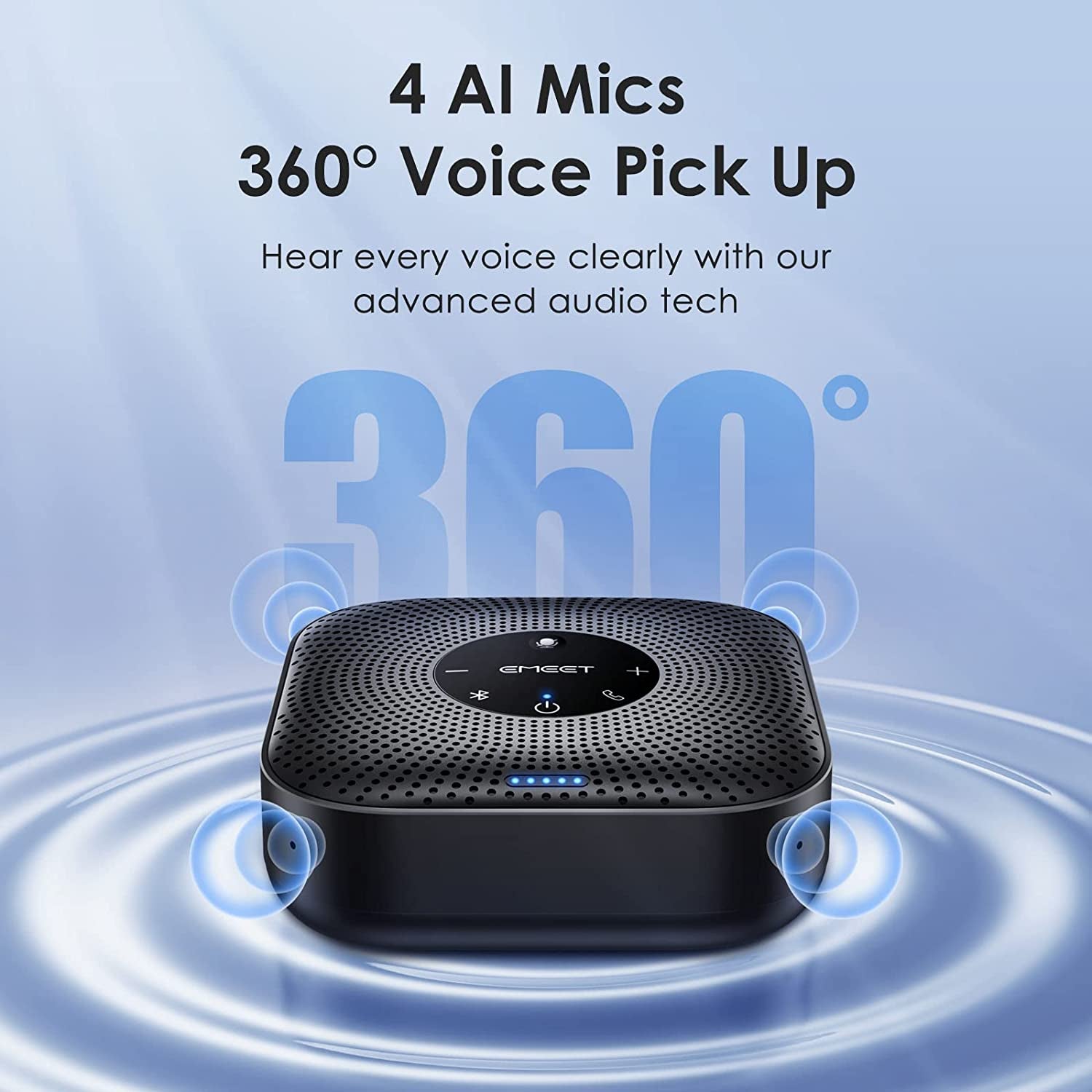 Conference Speakerphone with 4 AI Mics, 360° Voice Pickup, Noise Reduction, USB C, and Bluetooth Connectivity - Ideal for Groups of 8 with Daisy Chain Capability for up to 16 Participants - Compatible with Leading Conference Softwar