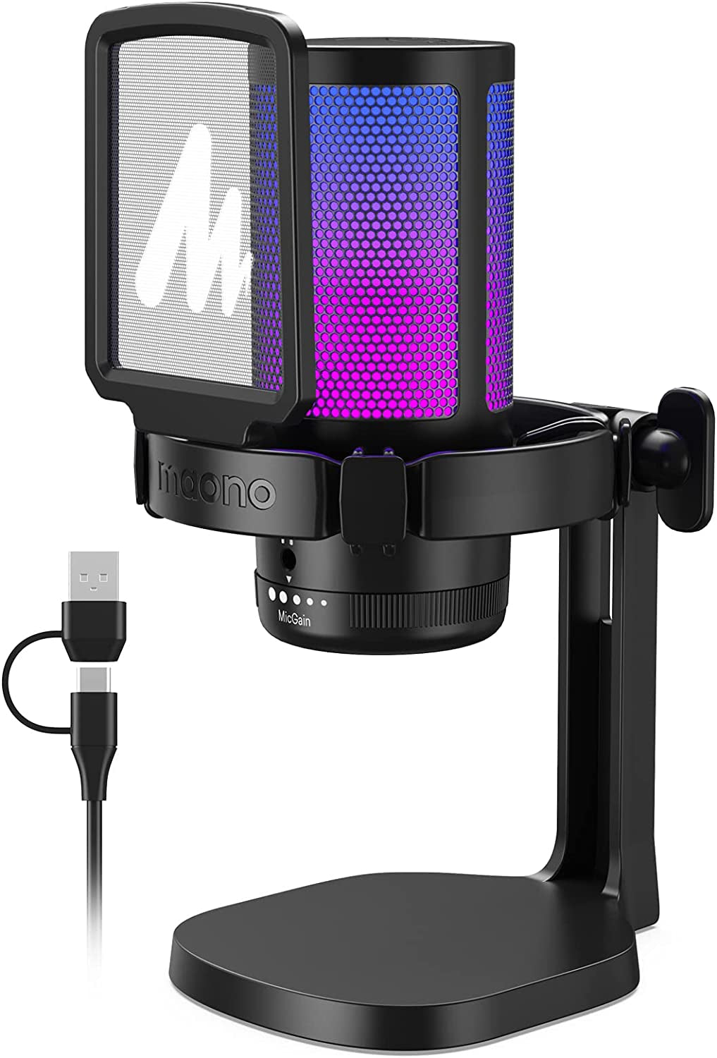 USB Gaming Microphone for PC, Noise Cancellation Condenser Mic with RGB Lights, Mute, Gain for Streaming, Recording, Computer, PS5, PS4, Gamerwave