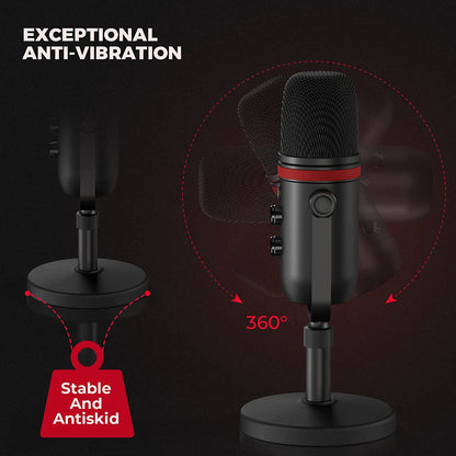 Professional USB Condenser Microphone for Gaming, Streaming, and Studio Recording - Compatible with Pc, Laptop, Phone, Ps4/5 - USB Type C Plug and Play – Headphone Output, Volume Control, LED Mute Button