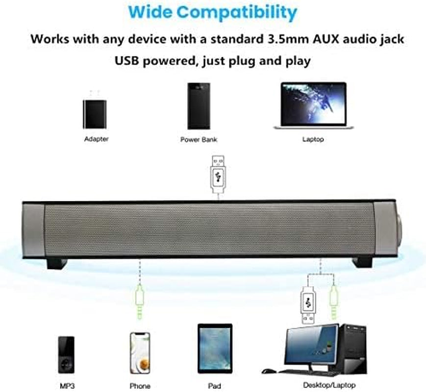 Desktop Computer Speakers - Wired and Wireless Sound Bar for Enhanced Audio Experience on PC, Tablets, Laptops, Projectors, and Cellphones