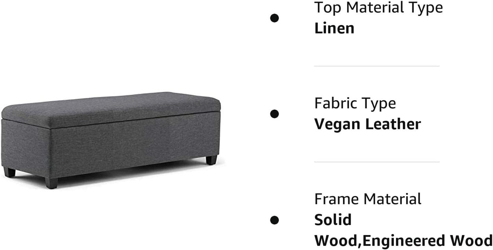 48 Inch Wide Rectangle Lift Top Storage Ottoman Bench in Slate Grey Upholstered Linen Look Fabric with Generous Storage Capacity"