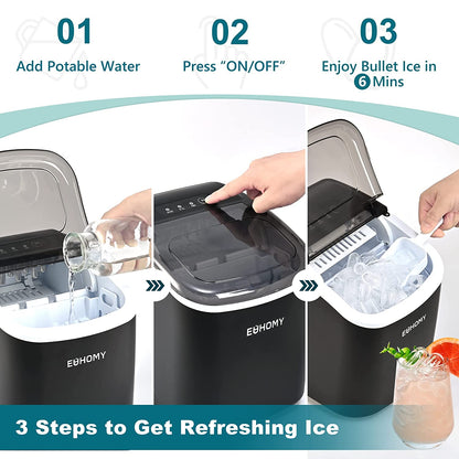 Portable Countertop Ice Maker Machine - 26lbs in 24 Hours, 9 Ice Cubes Ready in 6 Minutes, with Handle, Auto-Cleaning, Includes Basket and Scoop - Ideal for Home, Kitchen, Camping, RV - Black