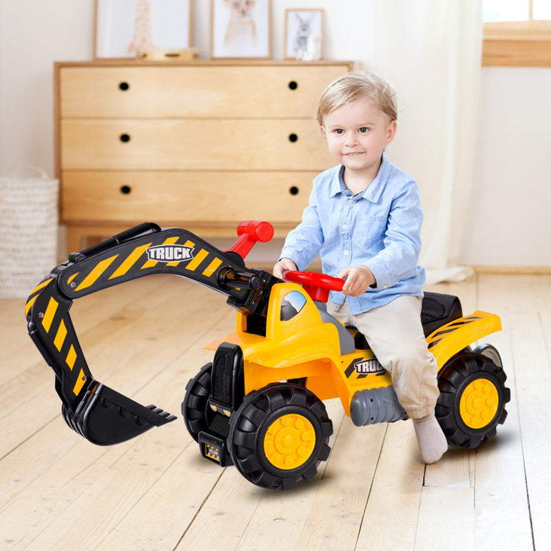 Children's Outdoor Ride-On Construction Excavator with Protective Safety Helmet