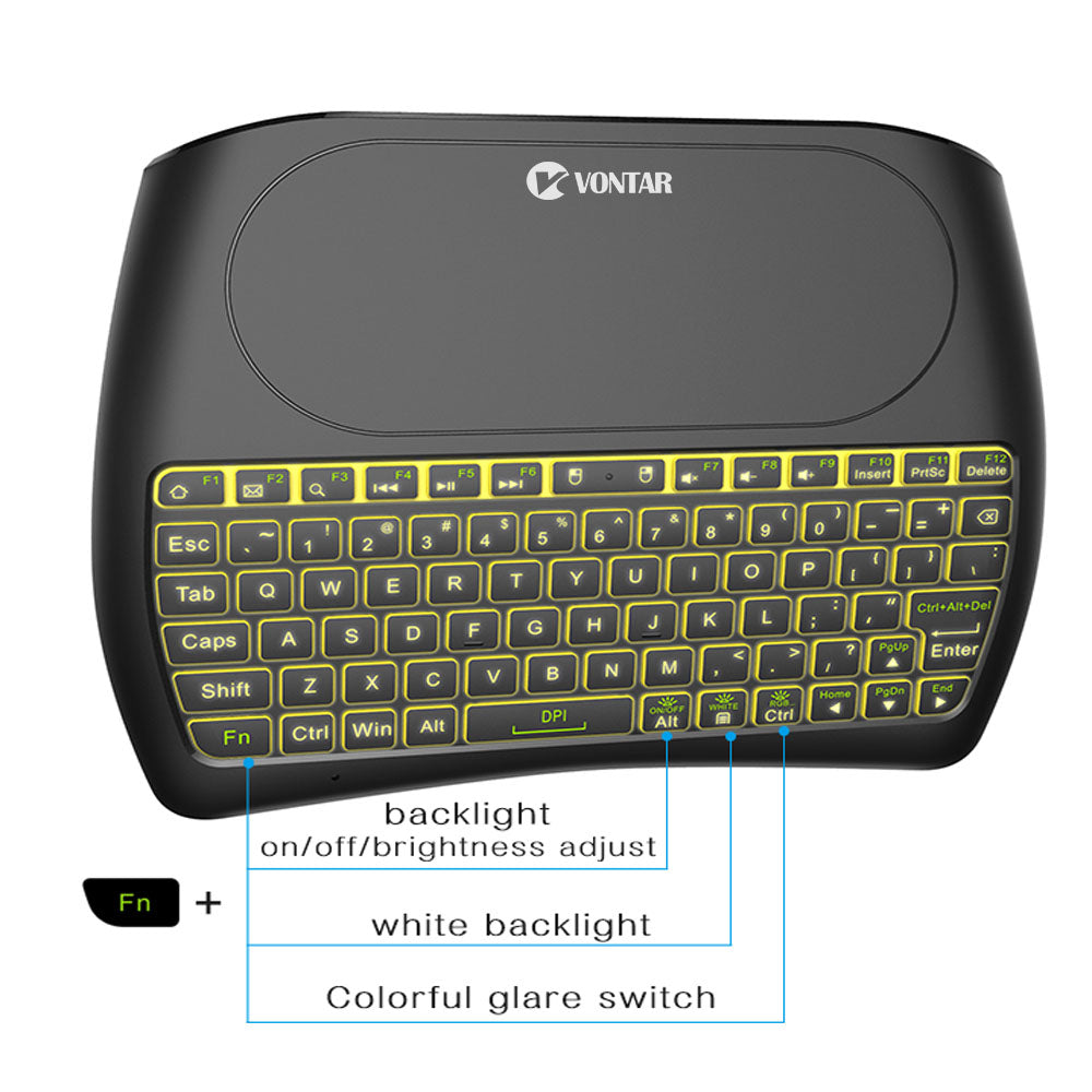 Dual Mode D8 Bluetooth Wireless Mini Keyboard - 7-Color Backlit Version & I8 2.4G Connectivity