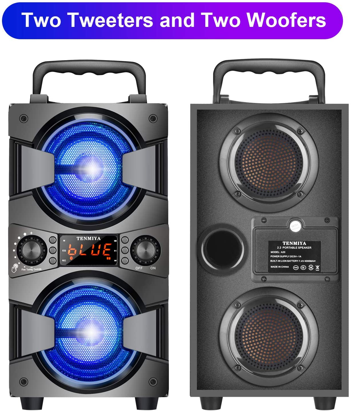 High-Quality 60W Portable Bluetooth Speaker with Dual Subwoofer for Enhanced Bass, FM Radio, Built-in Microphone, LED Lights, Remote Control, EQ, and Immersive Stereo Sound System - Perfect for Home, Outdoor Parties, and Camping (Includes 1 Microphone)