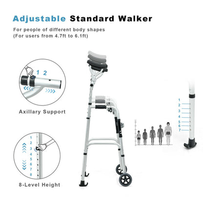 Portable Folding Rehabilitation Walker with 5-Inch Wheels for Enhanced Mobility