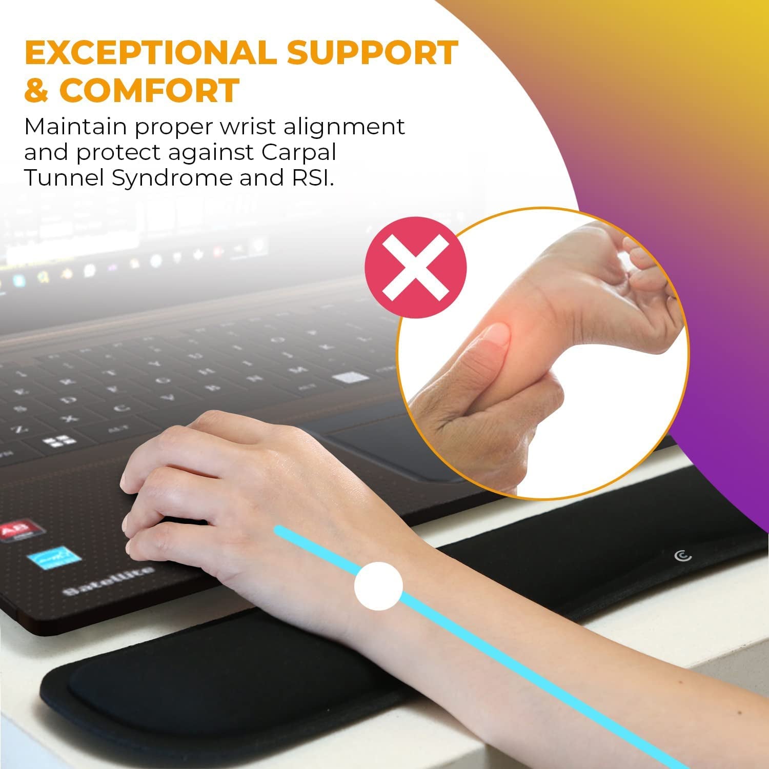 Ergonomic Wrist Rests Set with Memory Foam Cushion for Keyboard and Mouse Pad,  Support for Wrists, Hands & Arms for Laptop, Computer Desk & Gaming