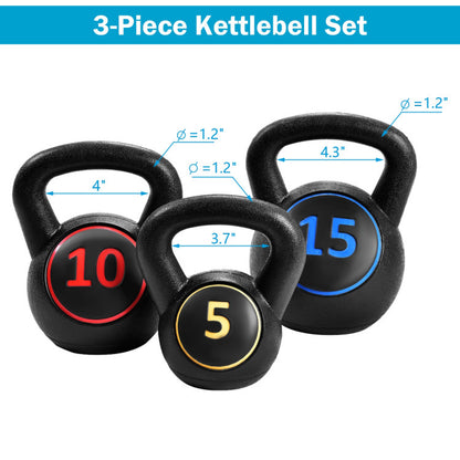 Set of Three Kettlebell Weights: 5lbs, 10lbs, and 15lbs