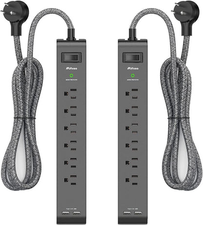 Surge Protector Power Strip with 6 Outlets, 2 USB Ports, 5-Foot Long Heavy-Duty Braided Extension Cords, Flat Plug, 900 Joules,15A Circuit Breaker  
