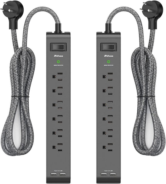 Surge Protector Power Strip with 6 Outlets, 2 USB Ports, 5-Foot Long Heavy-Duty Braided Extension Cords, Flat Plug, 900 Joules,15A Circuit Breaker  