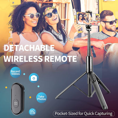 60" Phone Tripod & Selfie Stick with Wireless Remote, Lightweight & Compatible with All Cell Phones for Selfies, Video Recording, Photography, Live Streaming & Vlogging