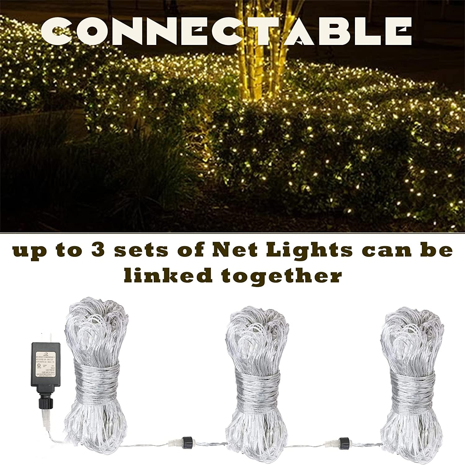 Outdoor Net Lights for Gazebo - 10ft × 10ft Mesh Lights with 270 Warm White LEDs, 8 Lighting Modes, Waterproof and Connectable - Ideal for Backyard, Garden, Holiday Decorations