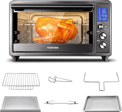 Toshiba High-Speed Convection Toaster Oven with Dual Infrared Heating, 10 Functions including Toast, Pizza, and Rotisserie, Spacious 6-Slice Capacity, 1700W