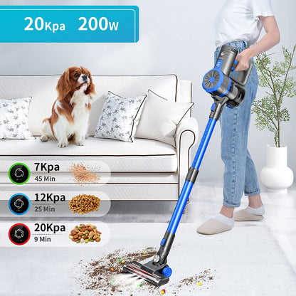 Portable Cordless Stick Vacuum Cleaner with 45-Minute Run-Time, 4-in-1 Functionality and HEPA Filter for Hardwood Floors, Carpet, Pet Hair, and Car Cleaning (E20 Pro)