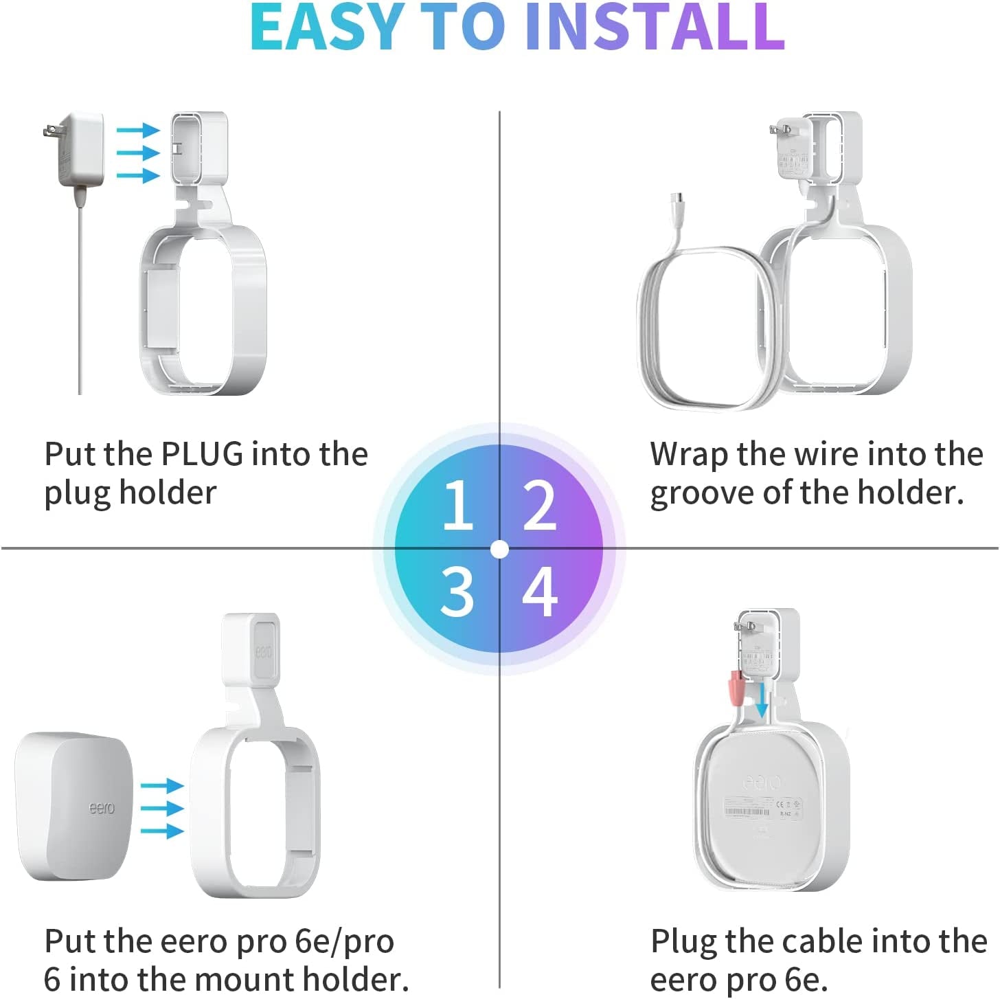 Upgraded Wall Mount Holder for Eero Pro 6E/Pro 6 Mesh Wi-Fi System - Outlet Wall Mount Stand Bracket for Eero Pro 6E Tri-Band Mesh - Wall Bracket for Eero Pro 6 Extender Router Wire Organizer (3-Pack)