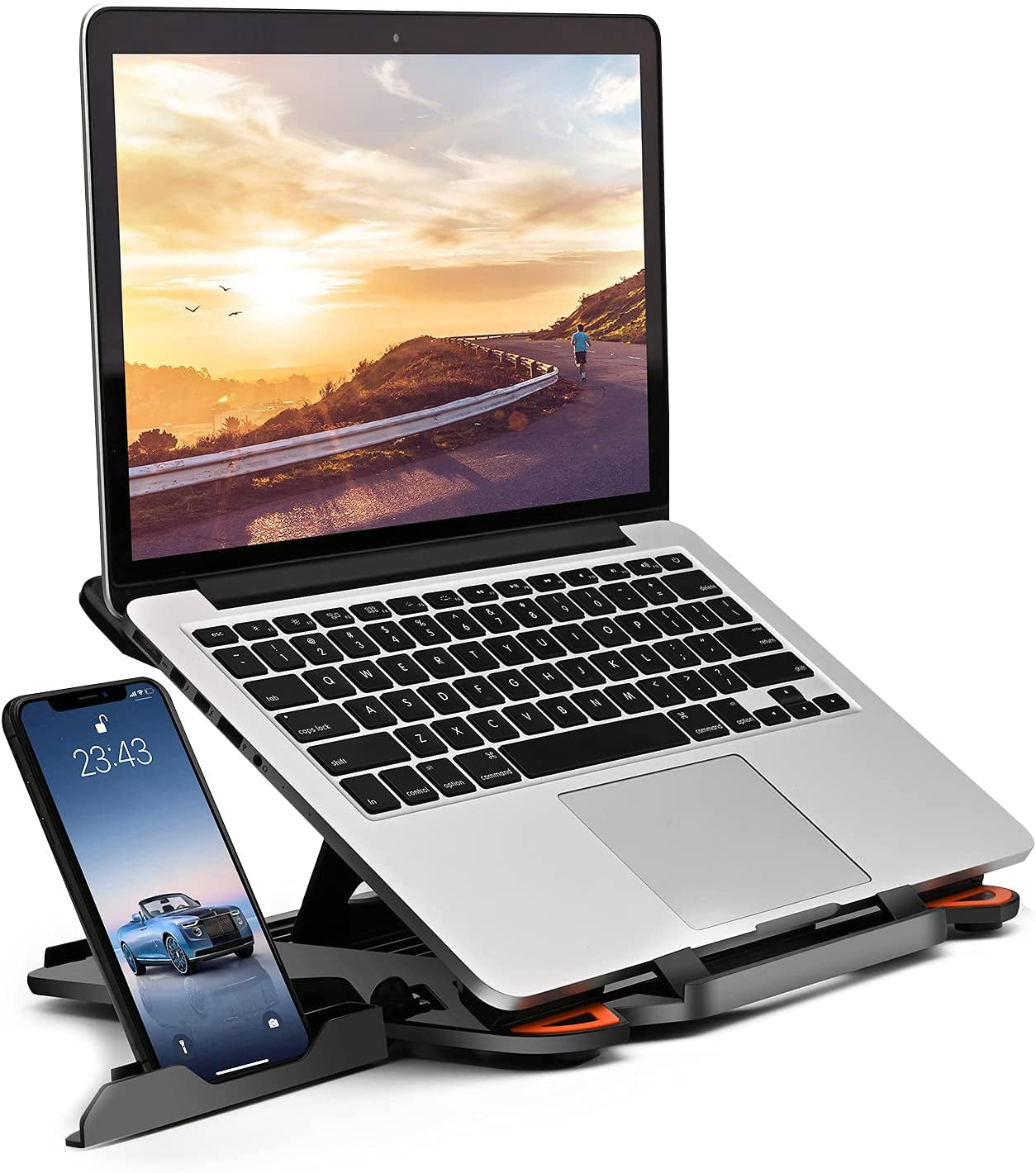 Adjustable Laptop Stand with Multi-Angle Functionality, Phone Stand, and Portable Foldable Design - Compatible with 10 to 17” Laptops