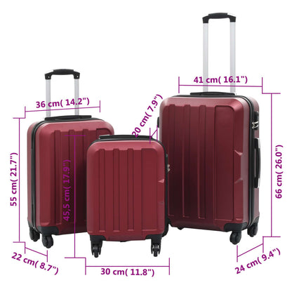 Durable Wine Red ABS 3-Piece Hardcase Trolley Set