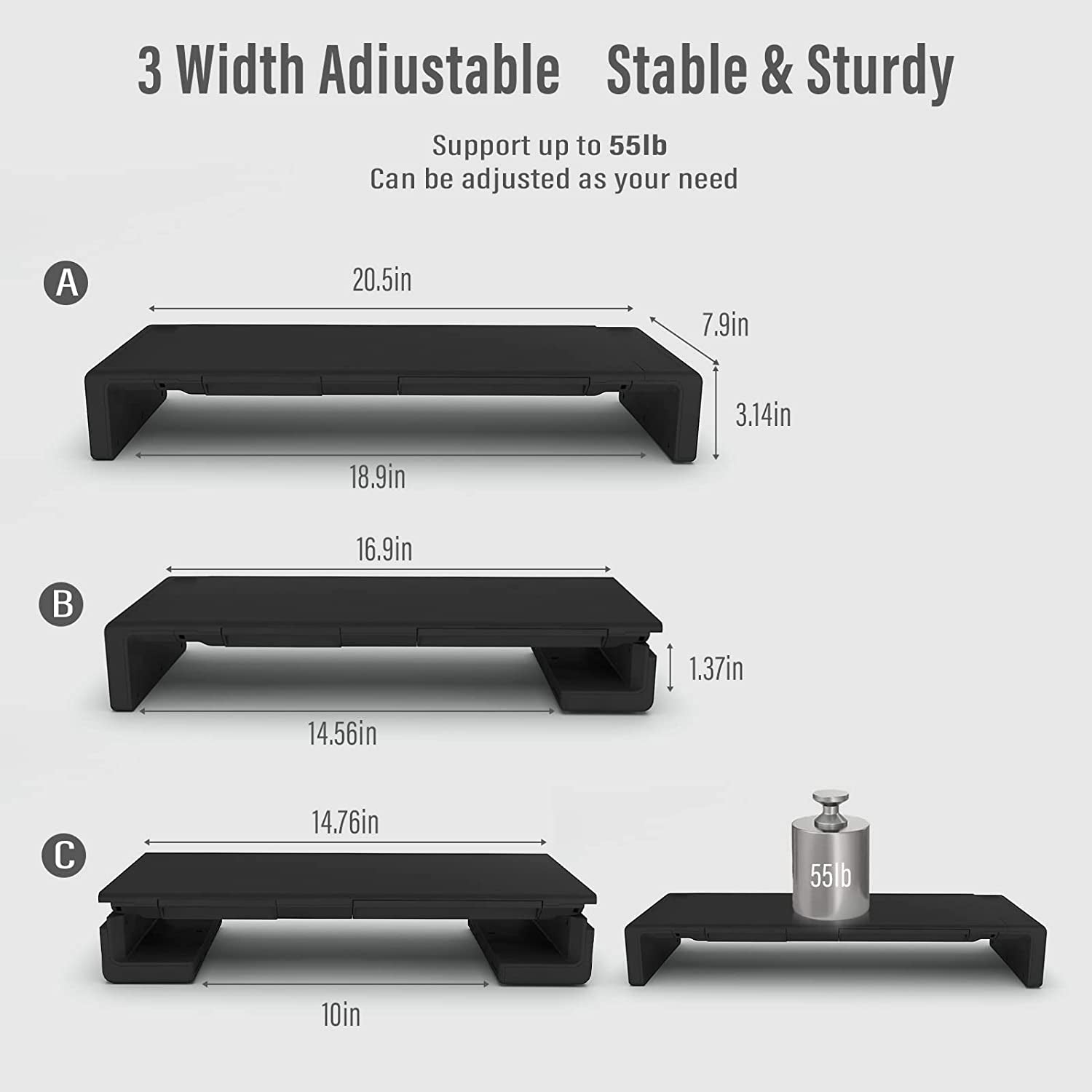 Foldable Monitor Stand Riser with Adjustable Height, Storage Drawer, Pen Slot, Phone Stand for Computer, Desktop, Laptop, Space-Saving Design