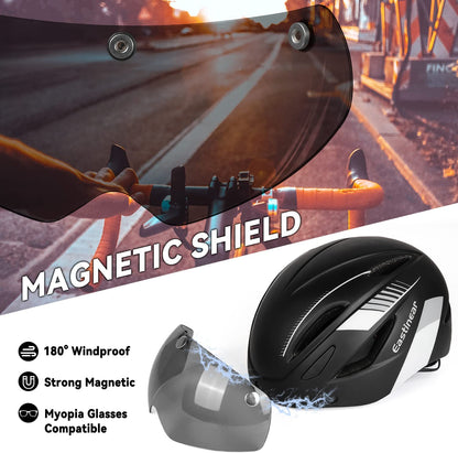 Adults Bike Helmet Magnetic Goggle Cycling Helmet with USB Rechargeable Taillight for Men Women Mountain & Road Bicycle Helmet Magnetic Shield