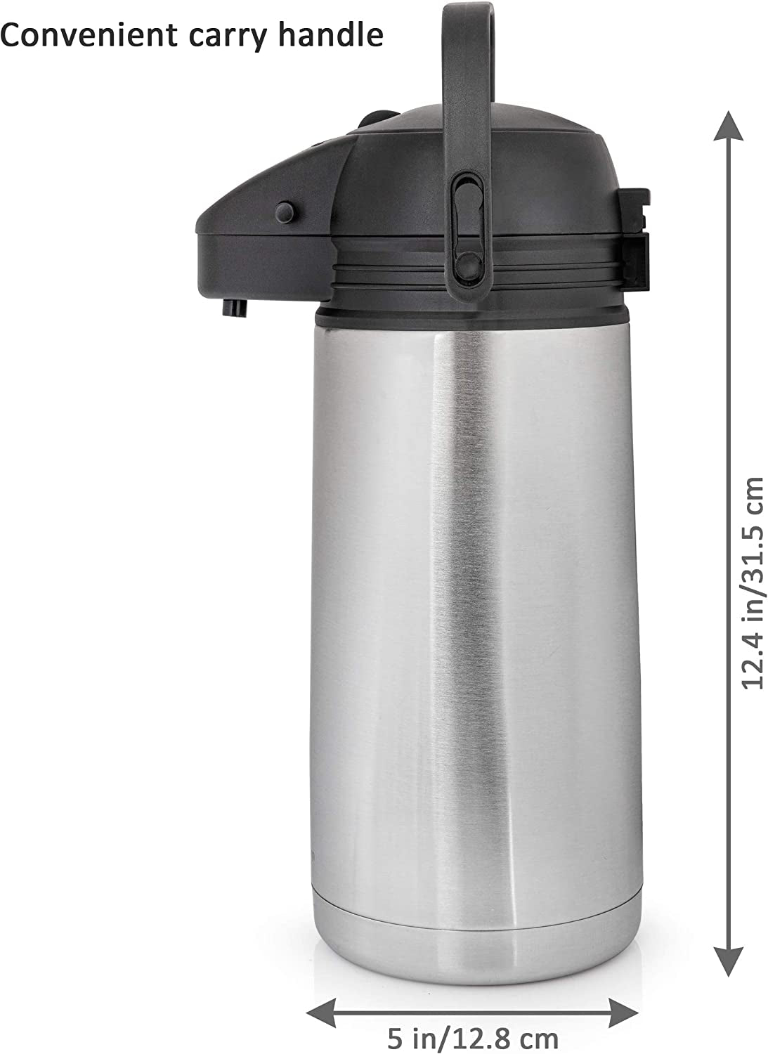 1.9 Liter (64 Oz) Airpot Coffee Dispenser with Convenient Push Button | BPA-Free Stainless Steel Carafe | Double-Wall Vacuum Insulated Thermos 