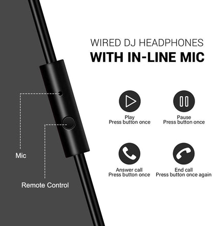 Wired over Ear Headphones Hi-Res Studio Monitor & Mixing DJ Stereo Headsets with 50Mm Neodymium Drivers and 1/4 to 3.5Mm Audio Jack for AMP Computer Recording Phone Piano Guitar Laptop - Black