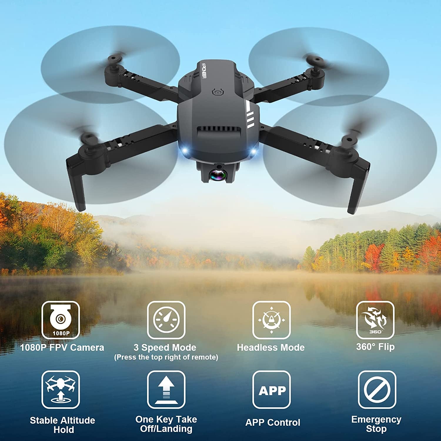 Foldable Mini Drone with 1080P HD Camera, Carrying Case, Dual Batteries, Adjustable Lens, One Key Take Off/Land, Altitude Hold, 360° Flip 