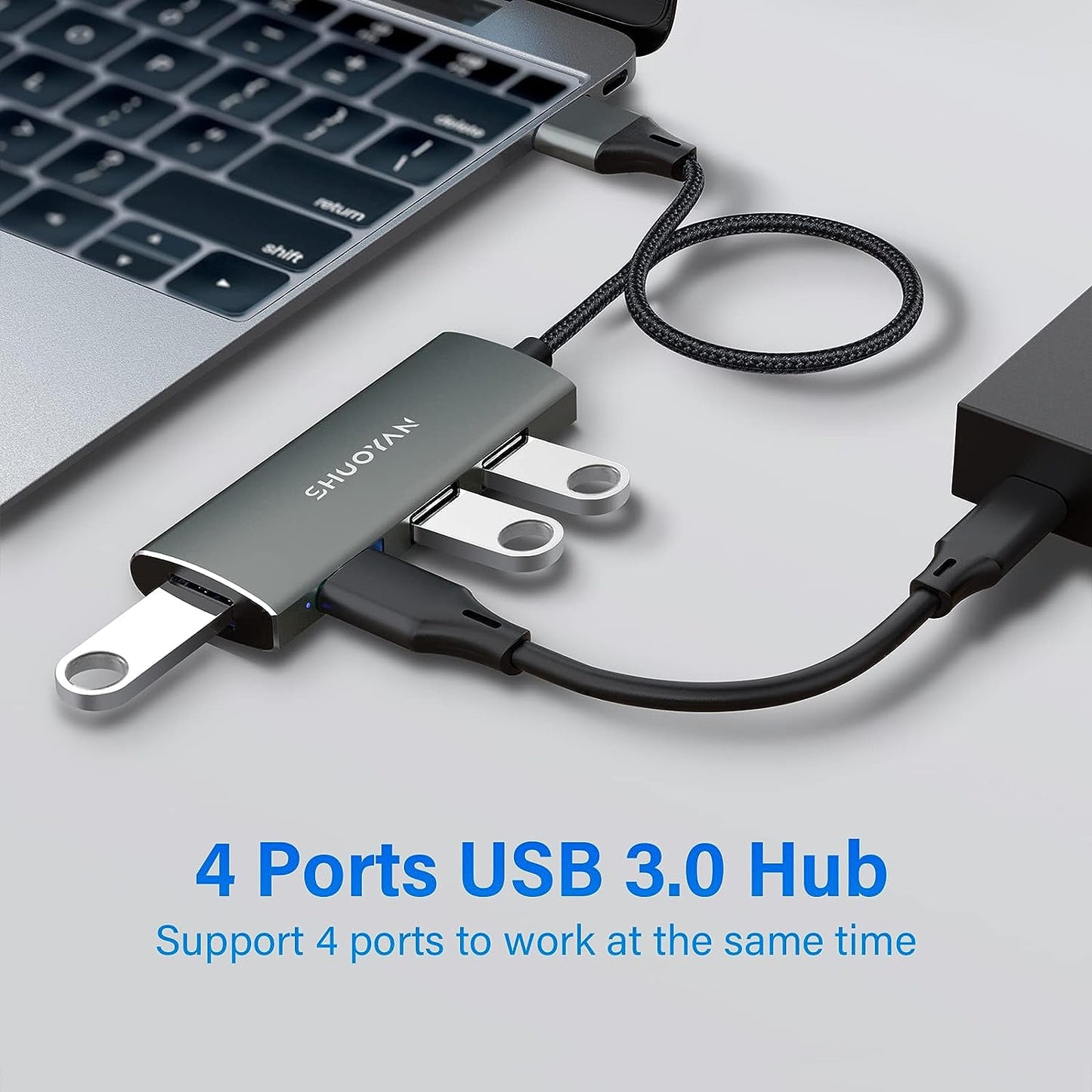 Ultra-Slim 4-Port USB 3.0 Hub - USB Splitter for Laptop, Desktop, Flash Drive, Printer, Keyboard, Mouse Adapter, Camera, and More
