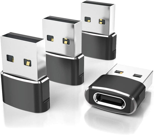 4-Pack USB to USB C Adapters: Type C Female to Male Charger Converter for Apple Watch, iPhone, Airpods, iPad, and Samsung Galaxy