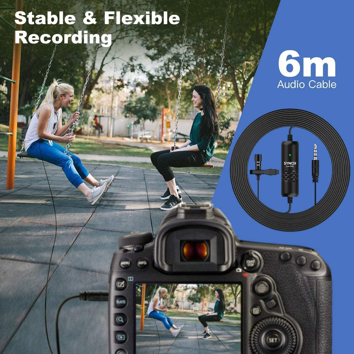 Lavalier Microphone, Moman S6E Mini Lapel Mic Omnidirectional Condenser for 6M 360°Recording for Smartphone Camera PC Laptop Youtube Interview Video Vlogging, Lavalier-Microphone-Lapel-Phone-Camera