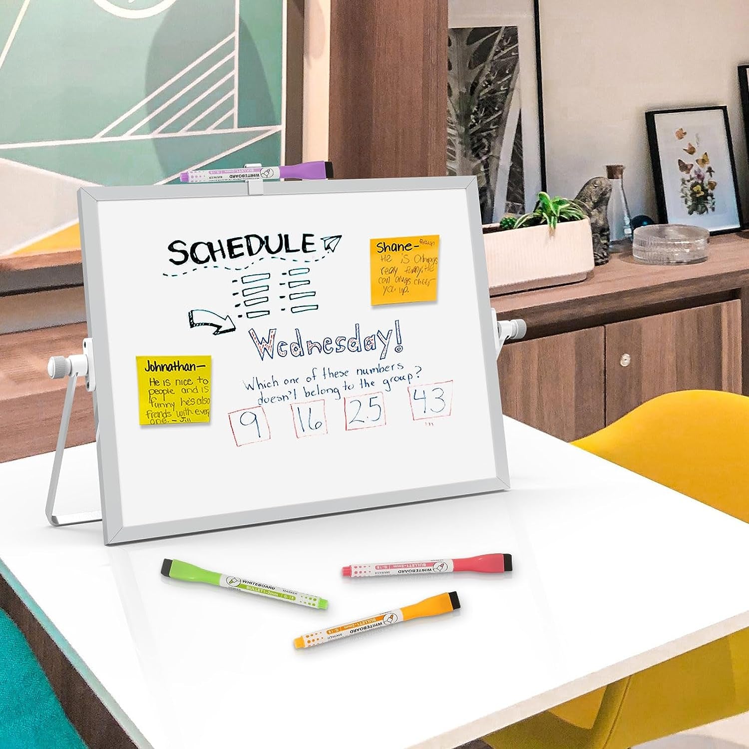 Dry Erase Magnetic White Board, 16" X 12" Double-Sided Desktop Whiteboard with Stand, Portable Small Whiteboard Set for Drawing, Office, Home, School
