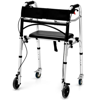 Aluminum Walker with Adjustable Height, Rolling Wheels, and Brake System