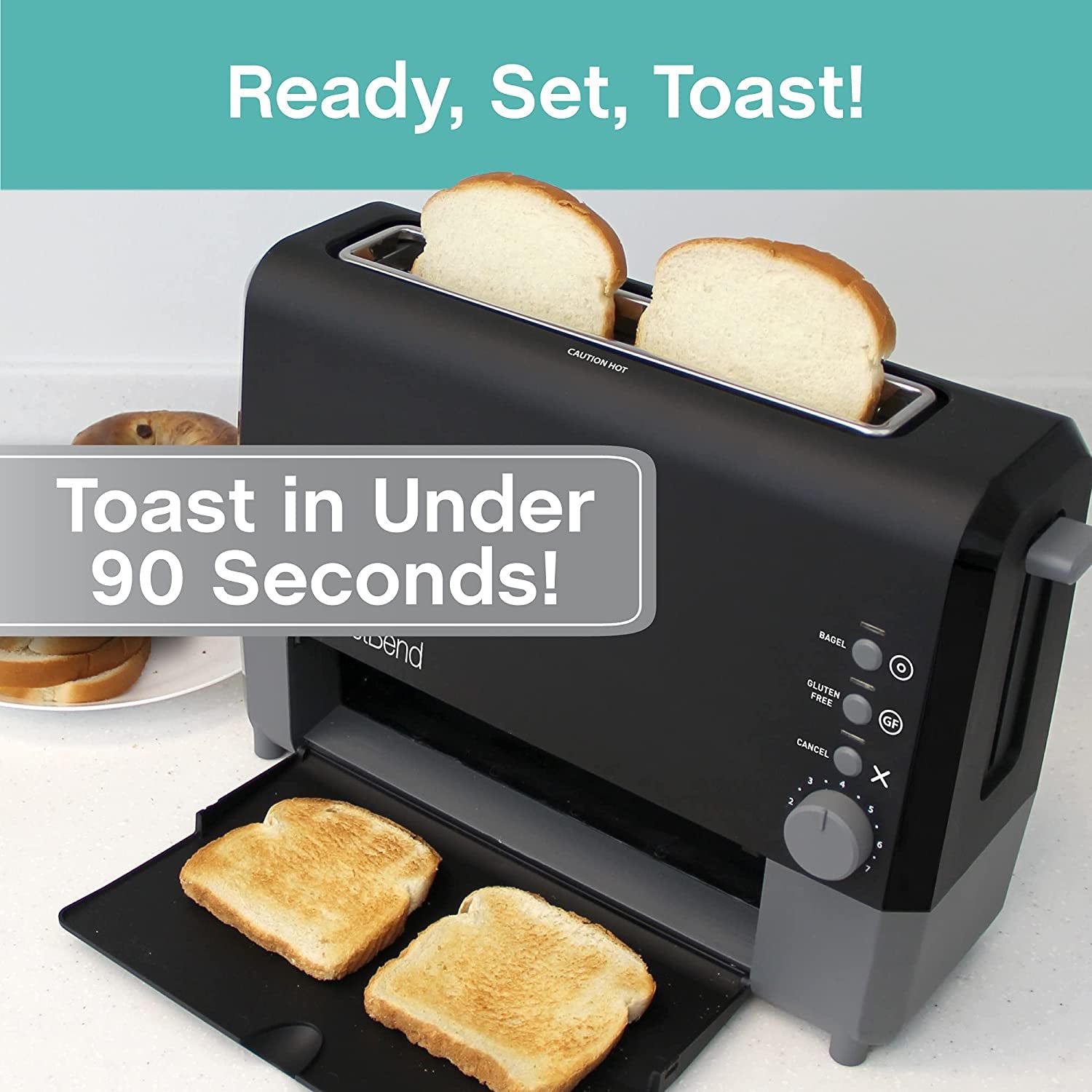 Quikserve 2-Slice Toaster with Wide Slot, Bagel and Gluten-Free Settings, Cool Touch Exterior, Removable Serving Tray - Black